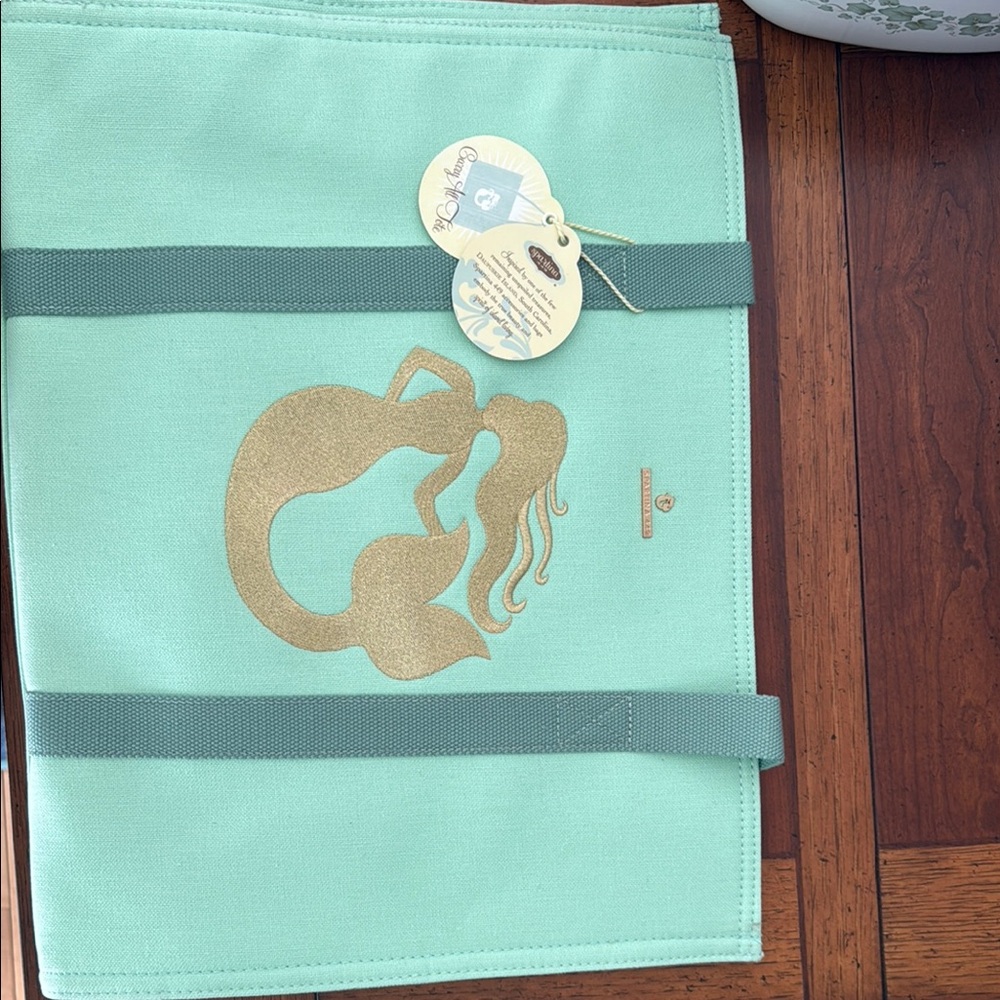 Spartina Aqua large Tote with Gold Mermaid Design